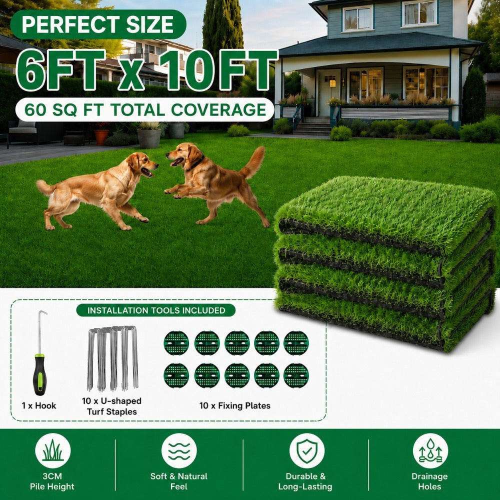 Outdoor Artificial Grass Roll - 0.7" Pile Height, 6 ft x 10 ft