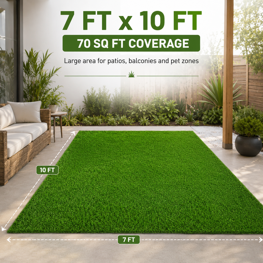 Outdoor Artificial Grass Roll - 0.7" Pile Height, 7 ft x 10 ft
