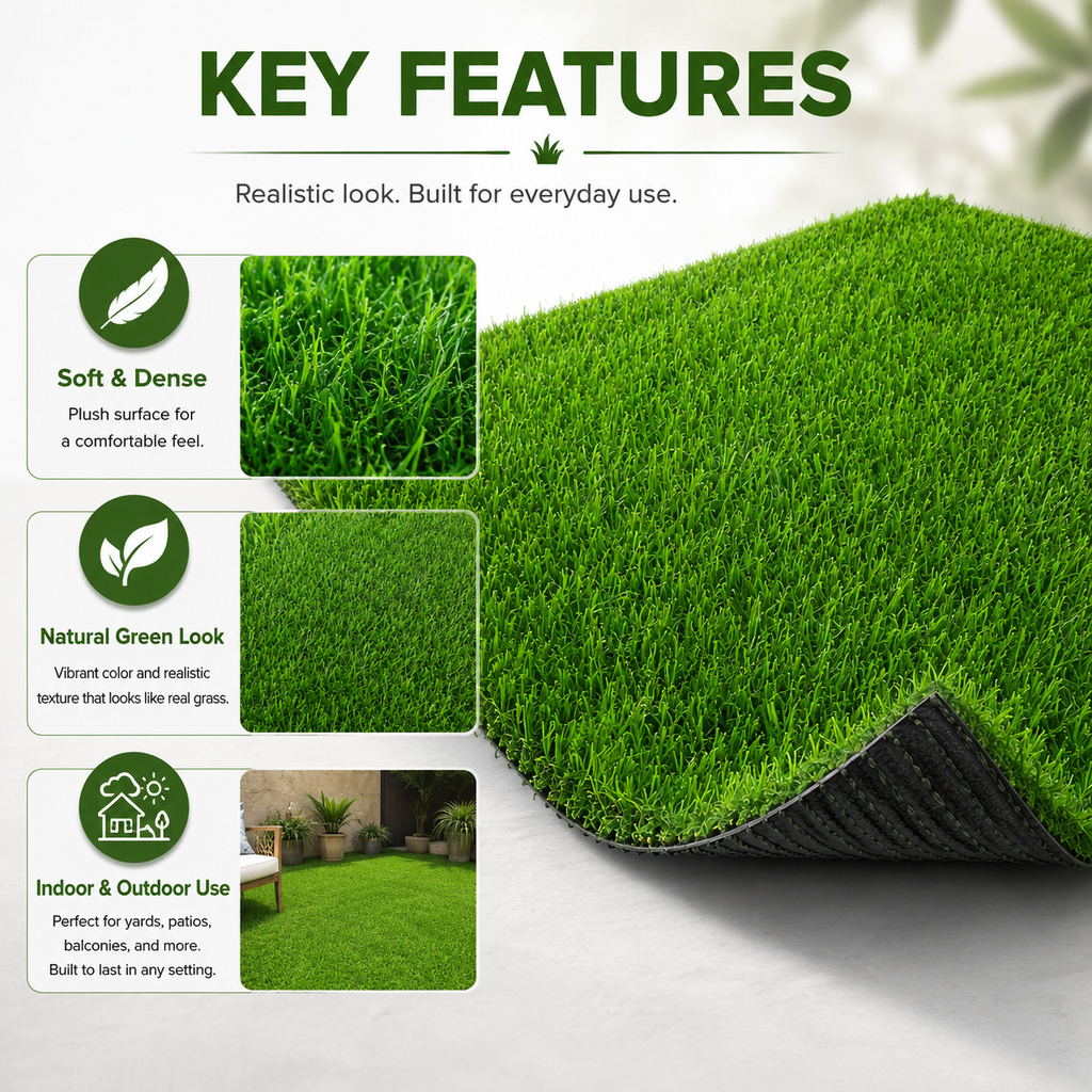 Outdoor Artificial Grass Roll - 0.7" Pile Height, 7 ft x 10 ft