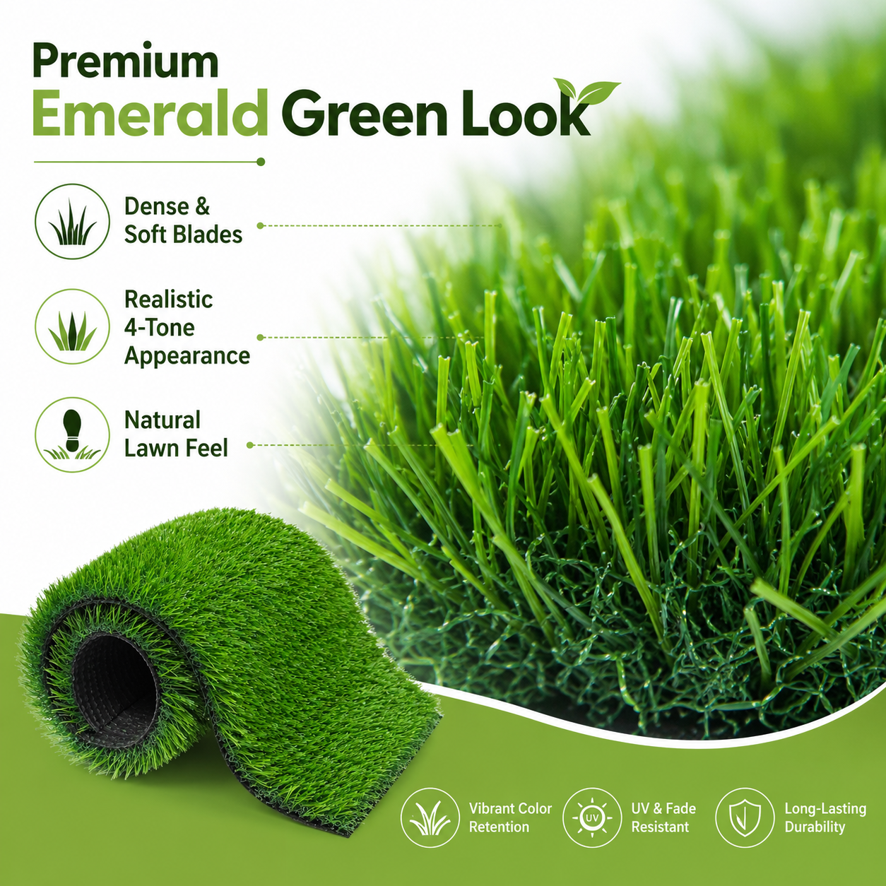 Outdoor Artificial Grass Roll - 0.7" Pile Height, 5 ft x 10 ft