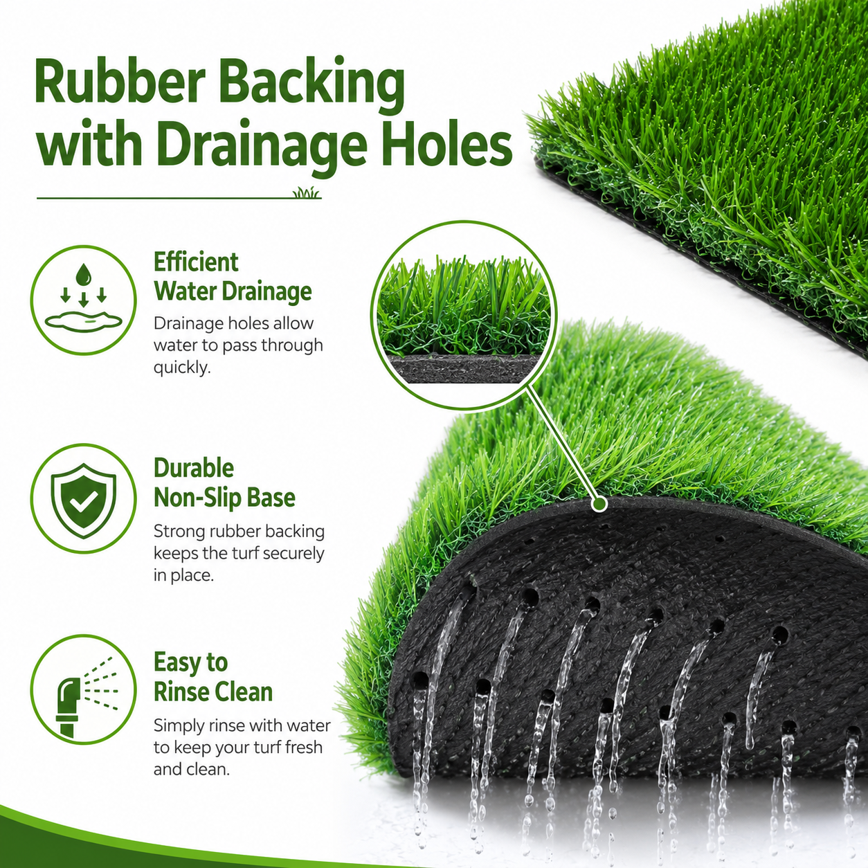 Outdoor Artificial Grass Roll - 0.7" Pile Height, 5 ft x 10 ft