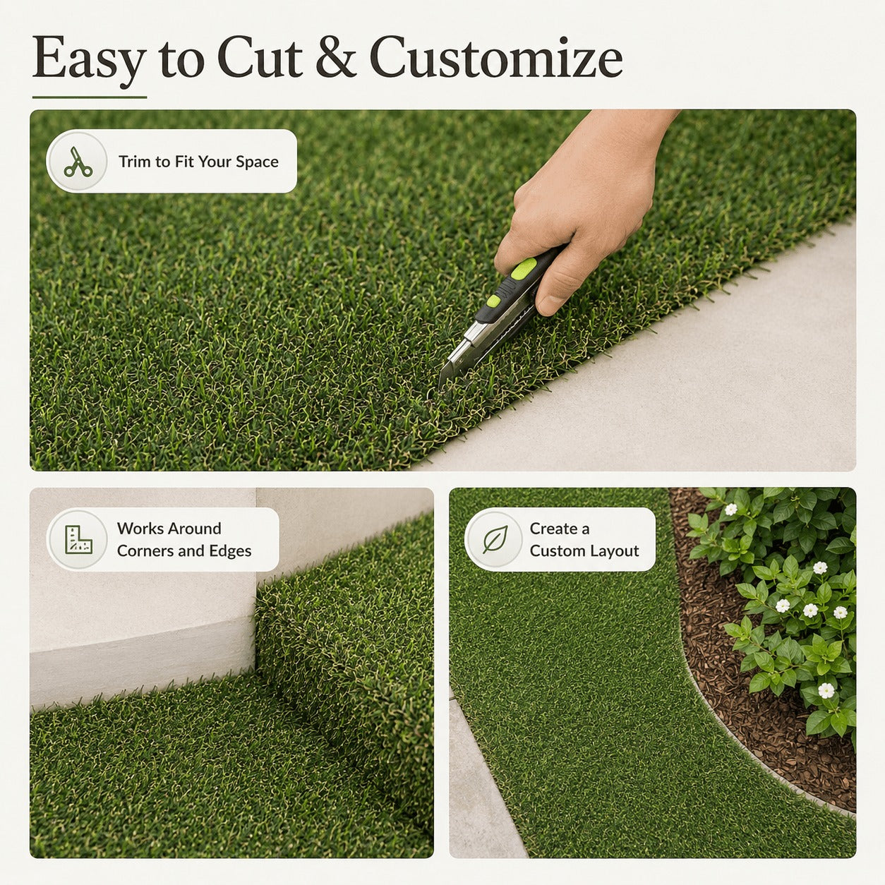 Outdoor Artificial Grass Roll - 0.7" Pile Height, 3 ft x 32 ft