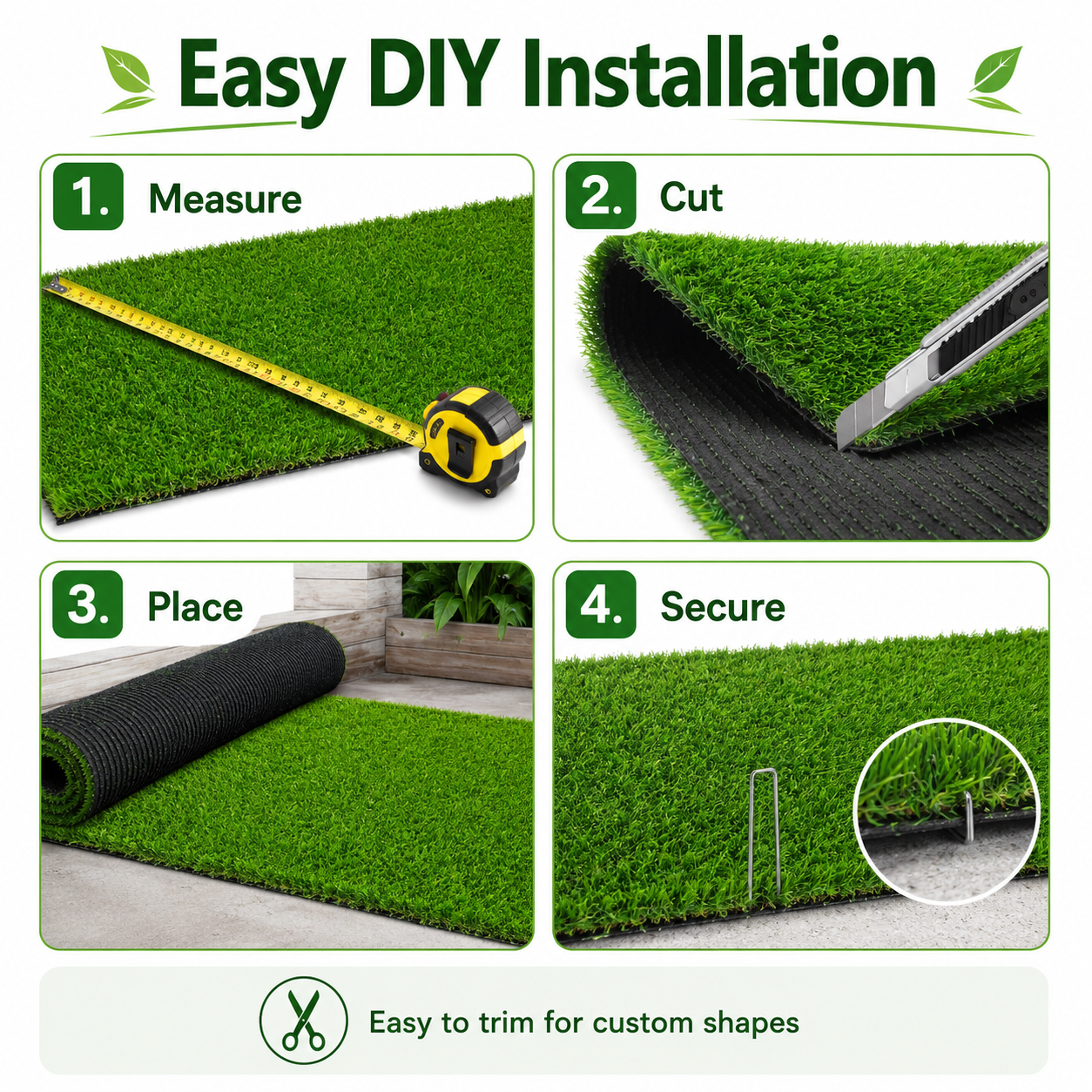 Outdoor Artificial Grass Roll - 0.7" Pile Height, 5 ft x 10 ft