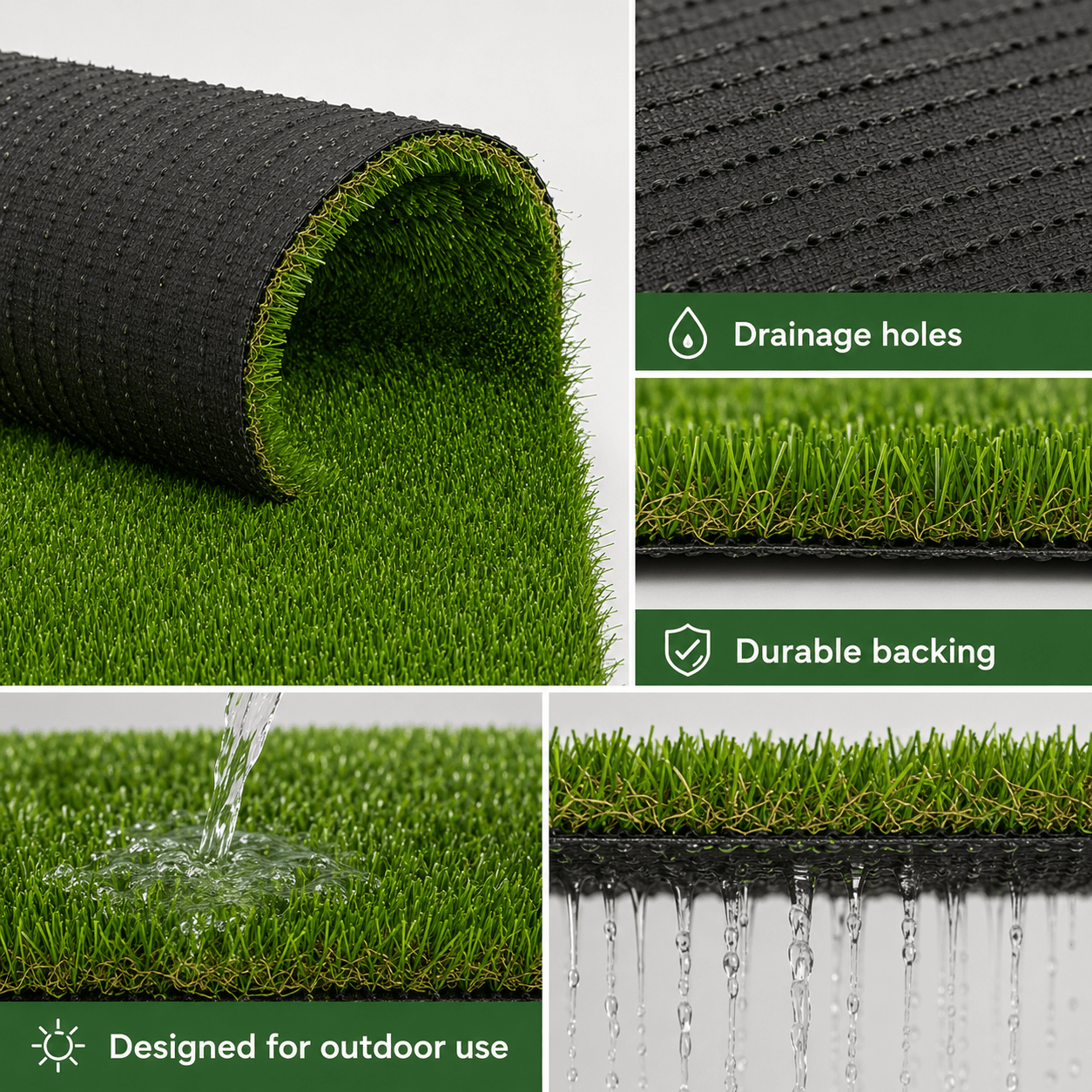 Outdoor Artificial Grass Roll - 0.7" Pile Height, 7 ft x 16 ft