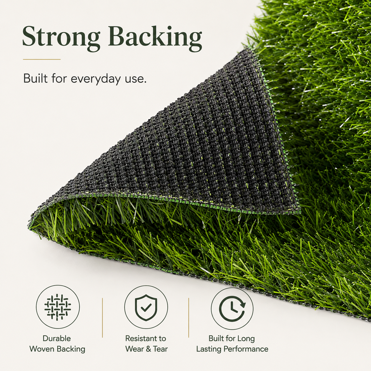 Outdoor Artificial Grass Roll - 0.7" Pile Height, 6 ft x 15 ft, Non-Adhesive Backing