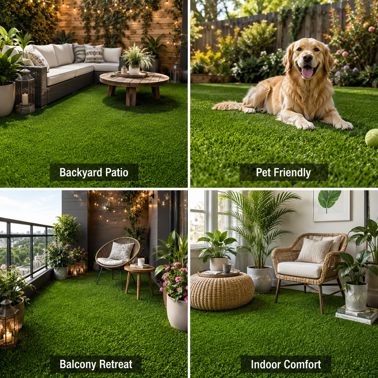 Outdoor Artificial Grass Roll - 0.7" Pile Height, 6 ft x 15 ft, Non-Adhesive Backing