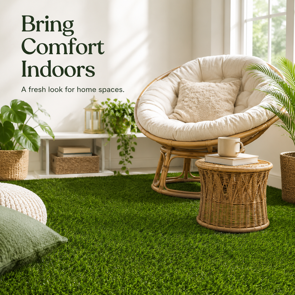 Outdoor Artificial Grass Roll - 0.7" Pile Height, 6 ft x 15 ft, Non-Adhesive Backing