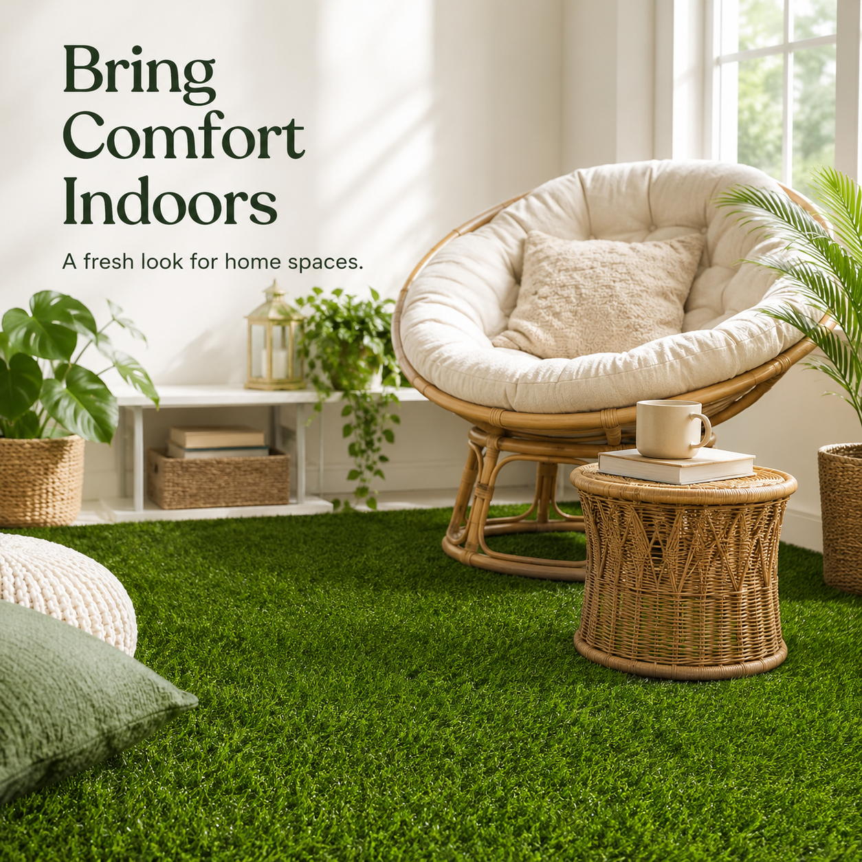 Outdoor Artificial Grass Roll - 0.7" Pile Height, 6 ft x 15 ft, Non-Adhesive Backing