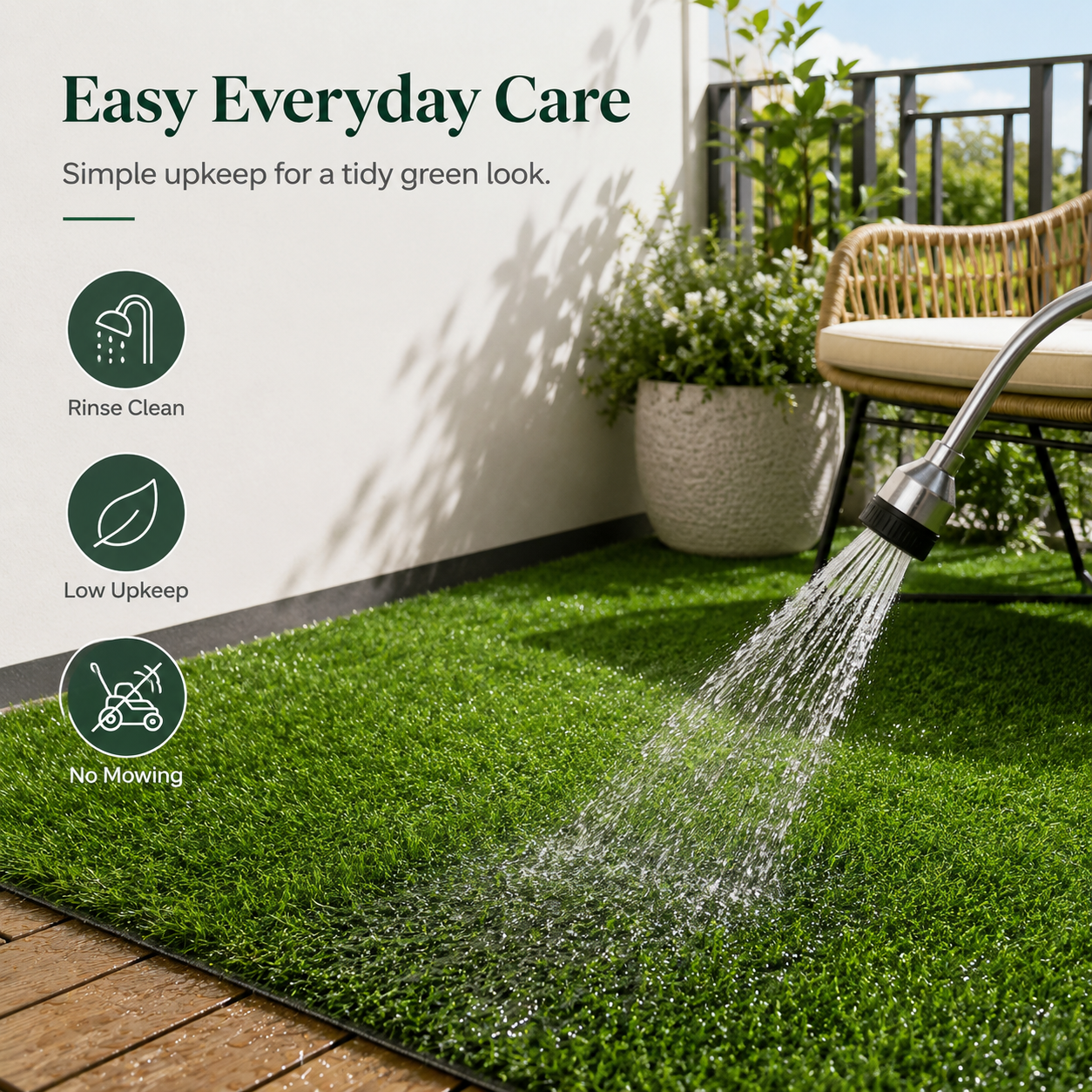 Outdoor Artificial Grass Roll - 0.7" Pile Height, 6.5 ft x 15 ft, Non-Adhesive Backing