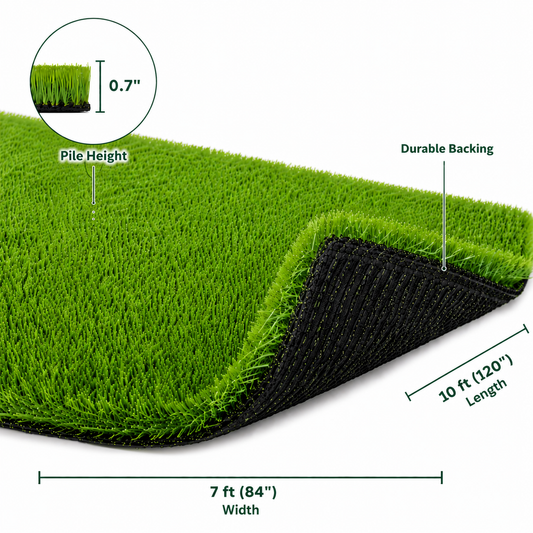 Outdoor Artificial Grass Roll - 0.7" Pile Height, 7 ft x 10 ft