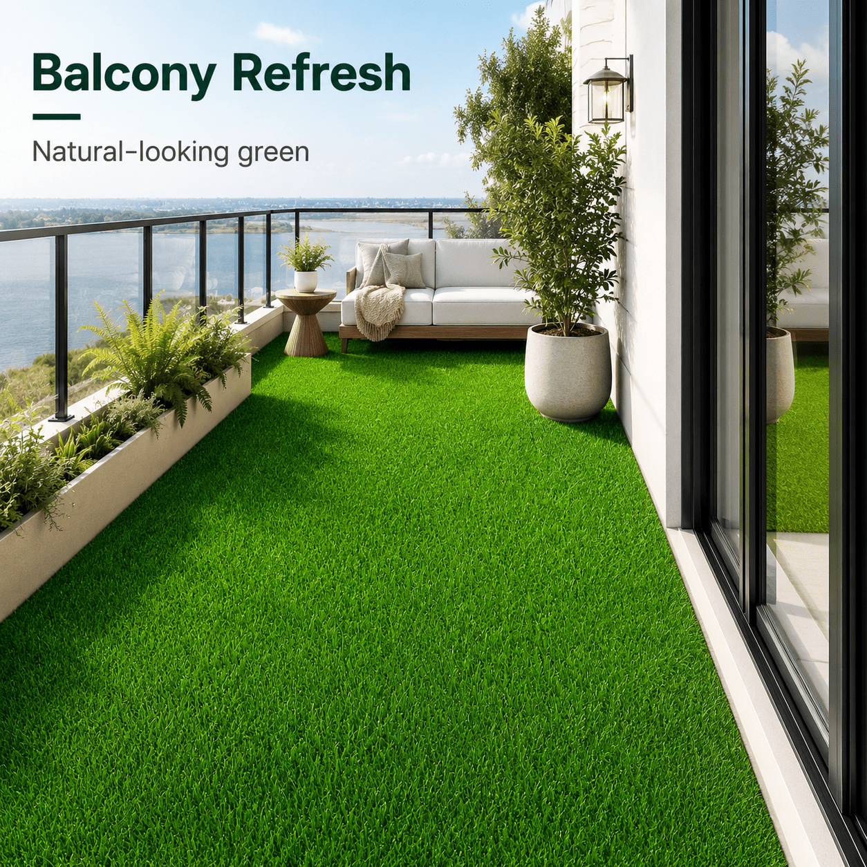 Outdoor Artificial Grass Roll - 0.7" Pile Height, 7 ft x 16 ft