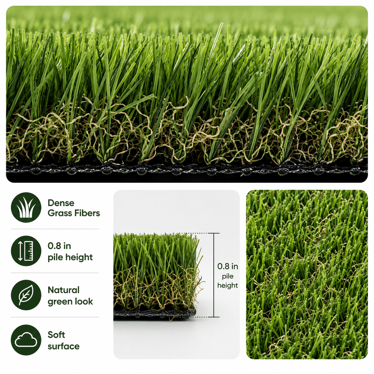 Outdoor Artificial Grass Roll - 0.7" Pile Height, 7 ft x 16 ft