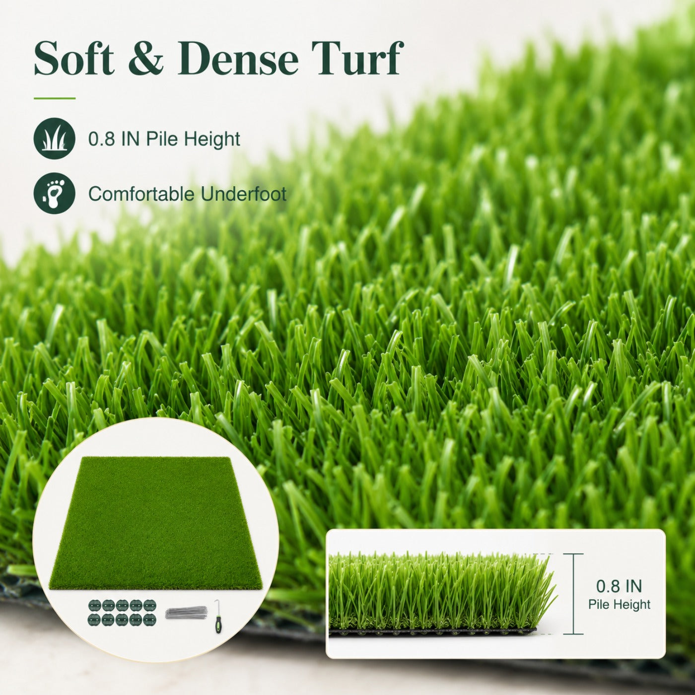 Outdoor Artificial Grass Roll - 0.7" Pile Height, 7 ft x 10 ft