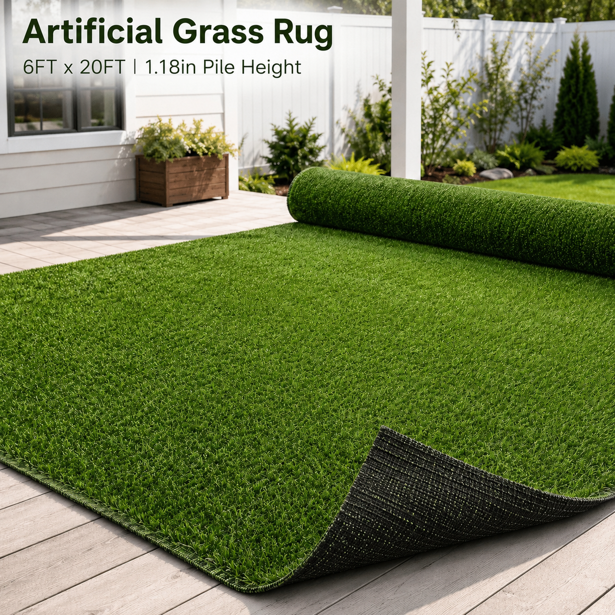 Outdoor Artificial Grass Roll - 0.7" Pile Height, 6 ft x 20 ft